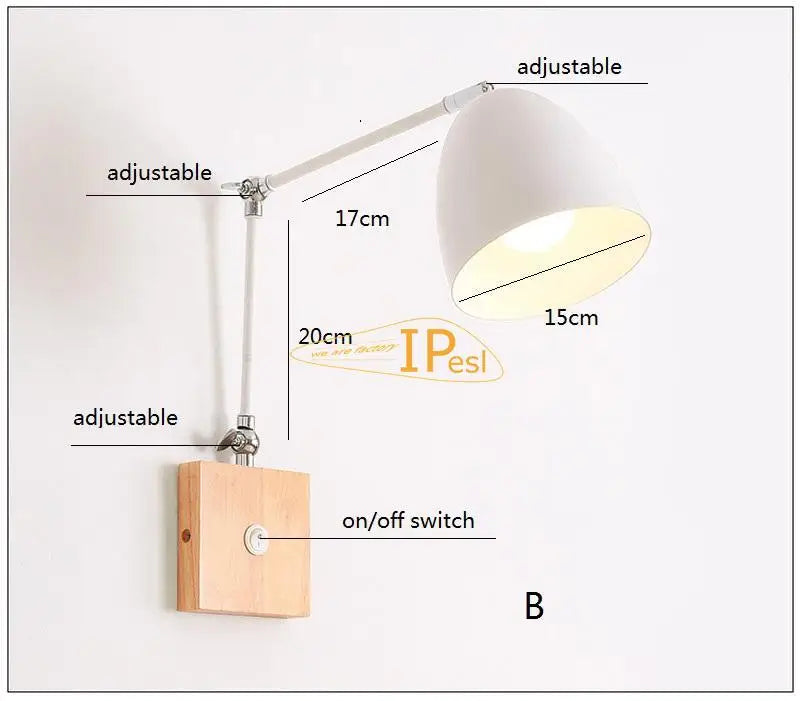 Modern nordic wood wall lamp with switch bedhead bedside lights adjustable bedroom room home decoration e27 110v 220v