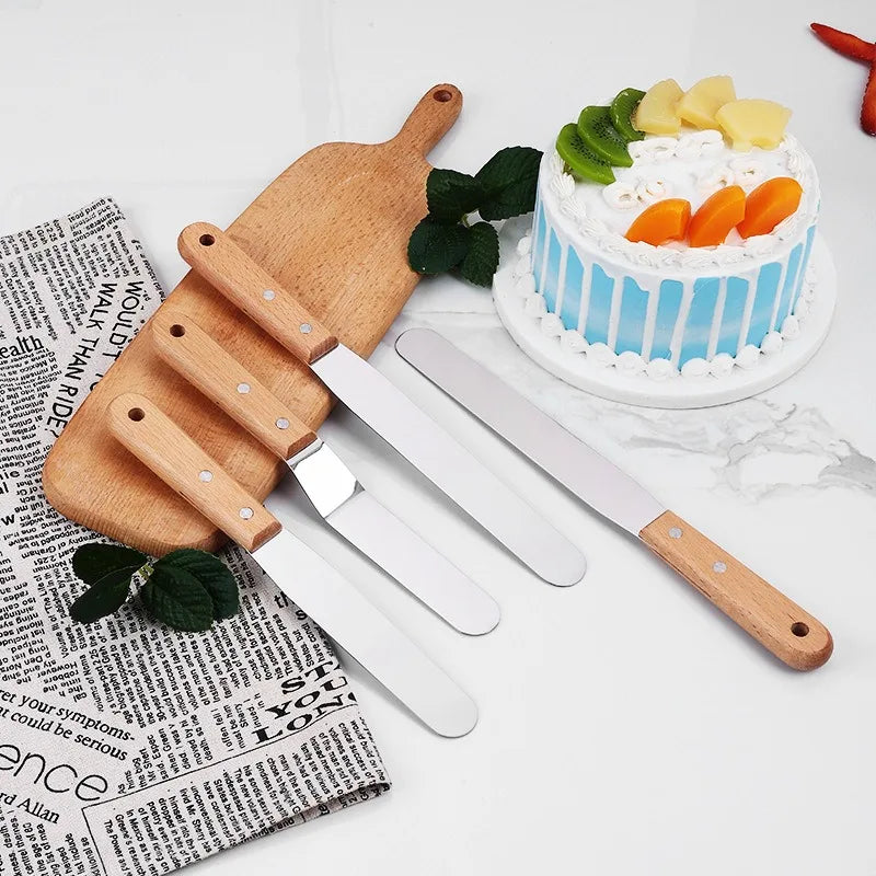 Stainless steel wooden handle cooking spatula steak pancake frying shovel teppanyaki scraper barbecue tool kitchen