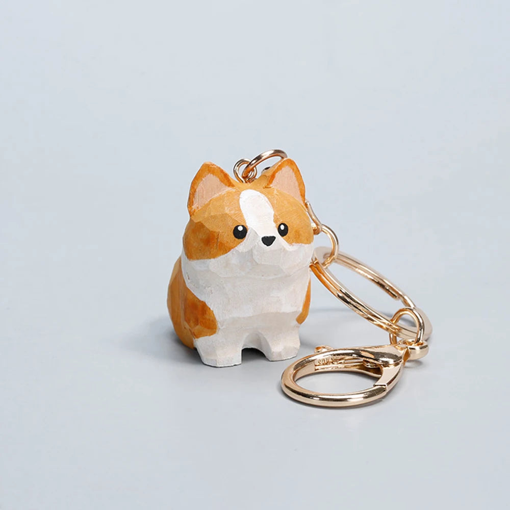 Cute small wooden dog figurine handmade carving corgi figurines home decor perfect gift for cat lovers desk decoration