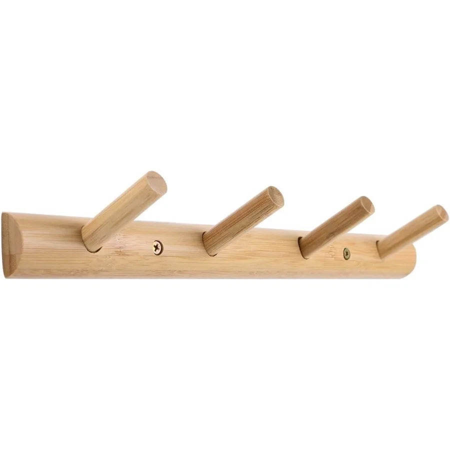 Modern bamboo wooden entryway coat hooks bathroom kitchen towel rack wall mounted hat hanger with 4 hanging pegs tura