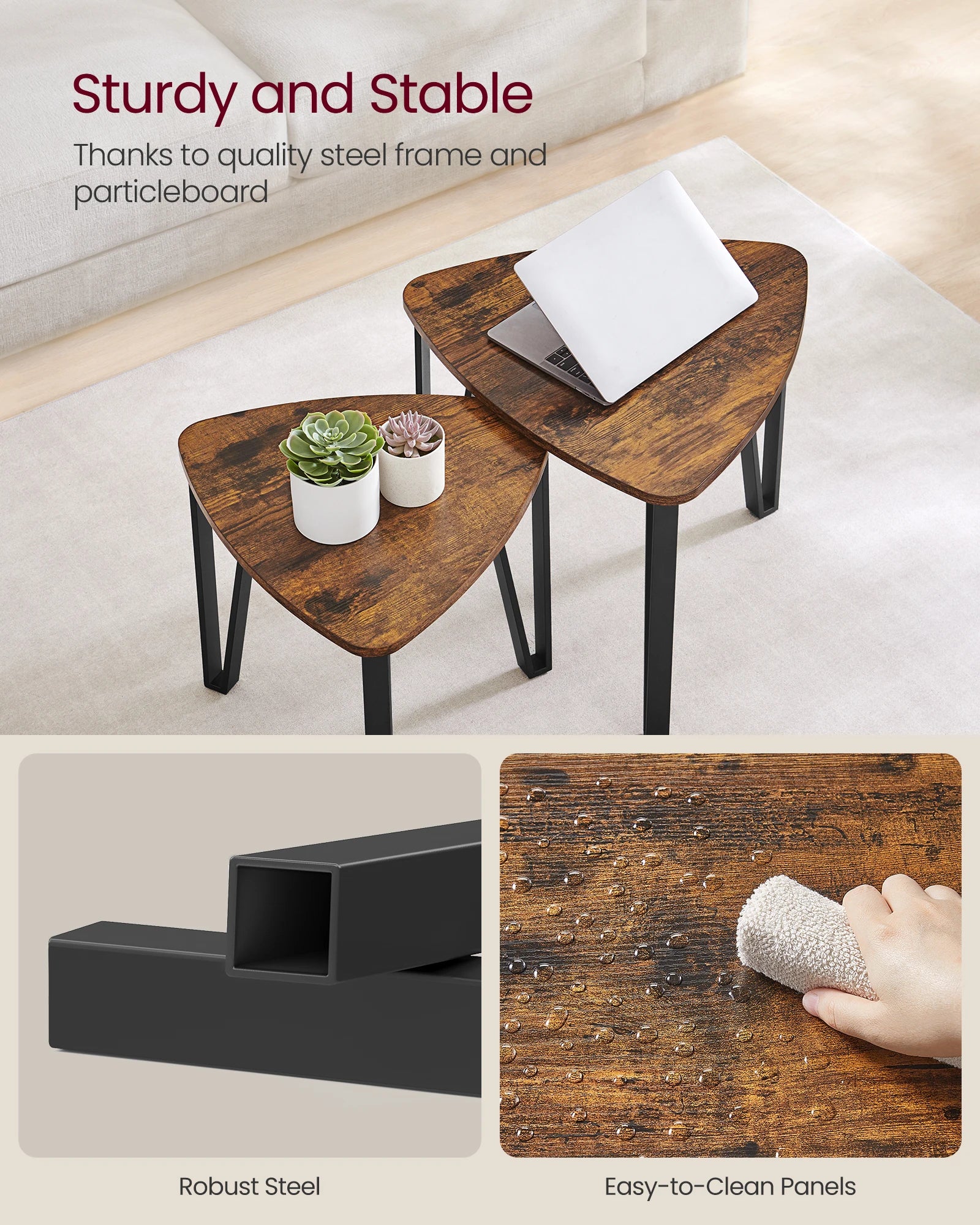 Vasagle nesting coffee tables end set of 2 for living room bedroom industrial small stacking side - black / united