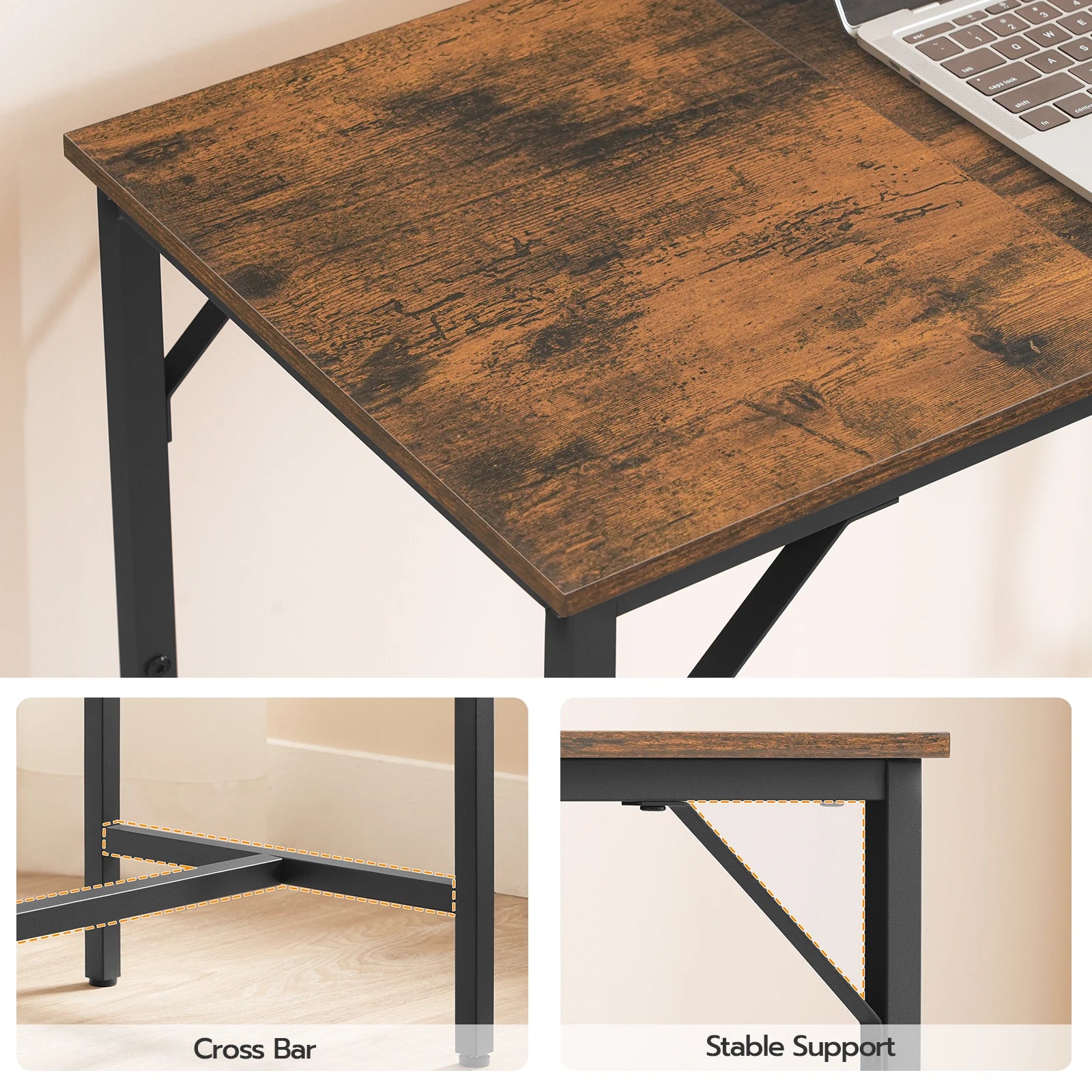 Hoobro bar table with charging station rectangular pub high top coffee counter narrow long dining - rustic brown