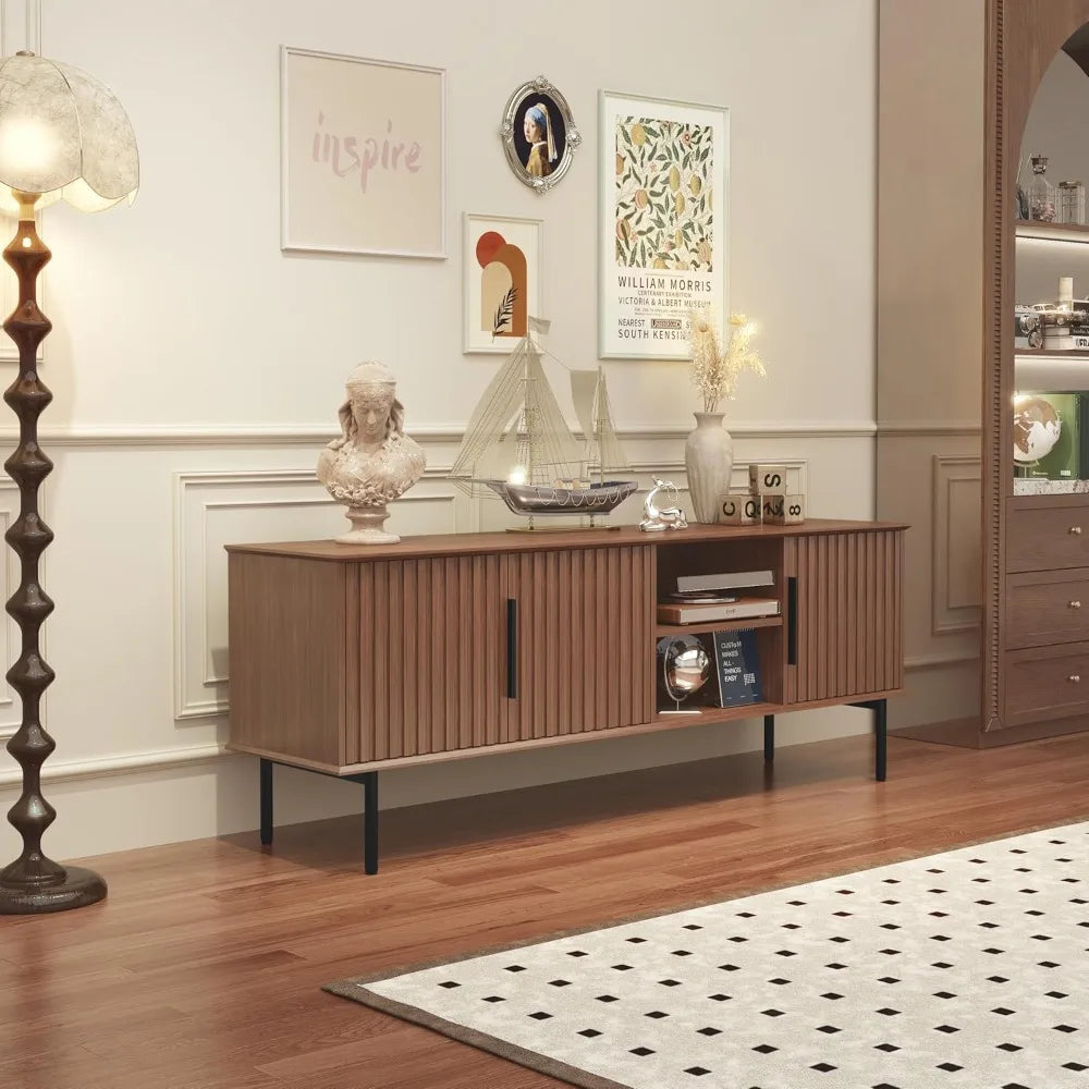 66’’ modern tv stand for 55/60/70 inch tv,mid century entertainment center with storage cabinet and adjustable shelf