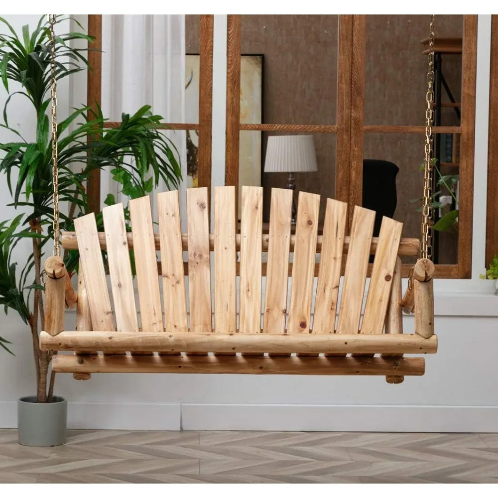 Porch swing front hanging wooden bench 2 seat chair for garden patio backyard playground log wood 800lbs - united