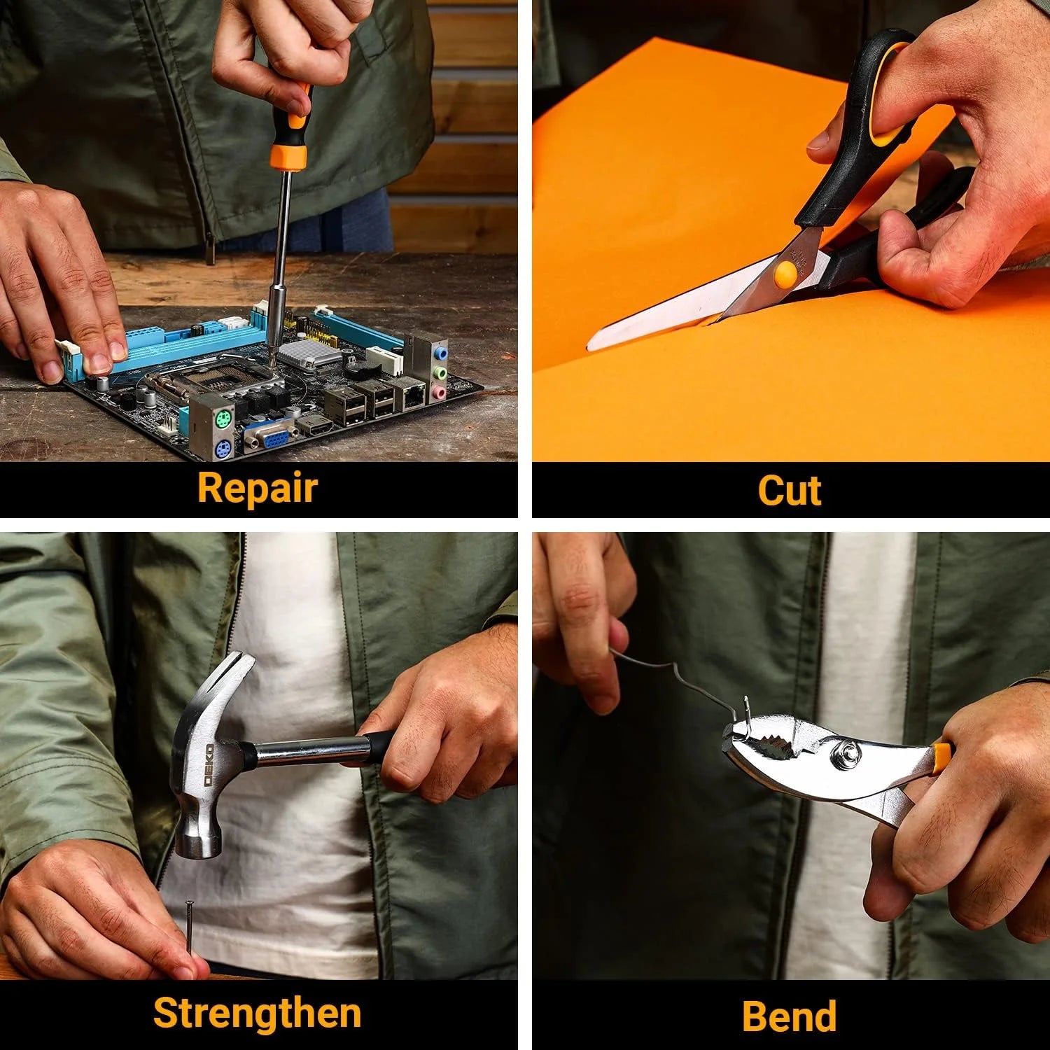 Deko general household hand tool kit with plastic toolbox storage case all purpose home 50 piece - united states