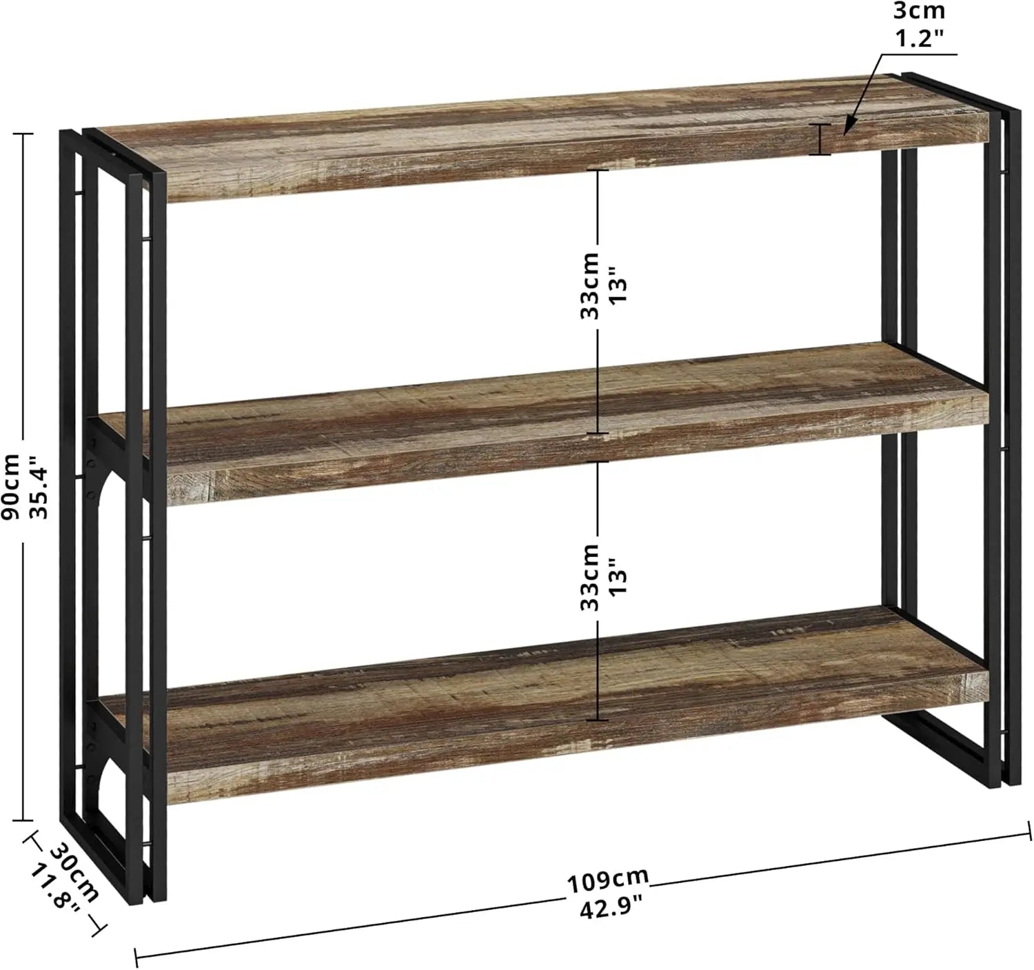 Ironck bookshelf industrial 3 shelf bookcase wood storage with metal frame for living room rustic brown - united states