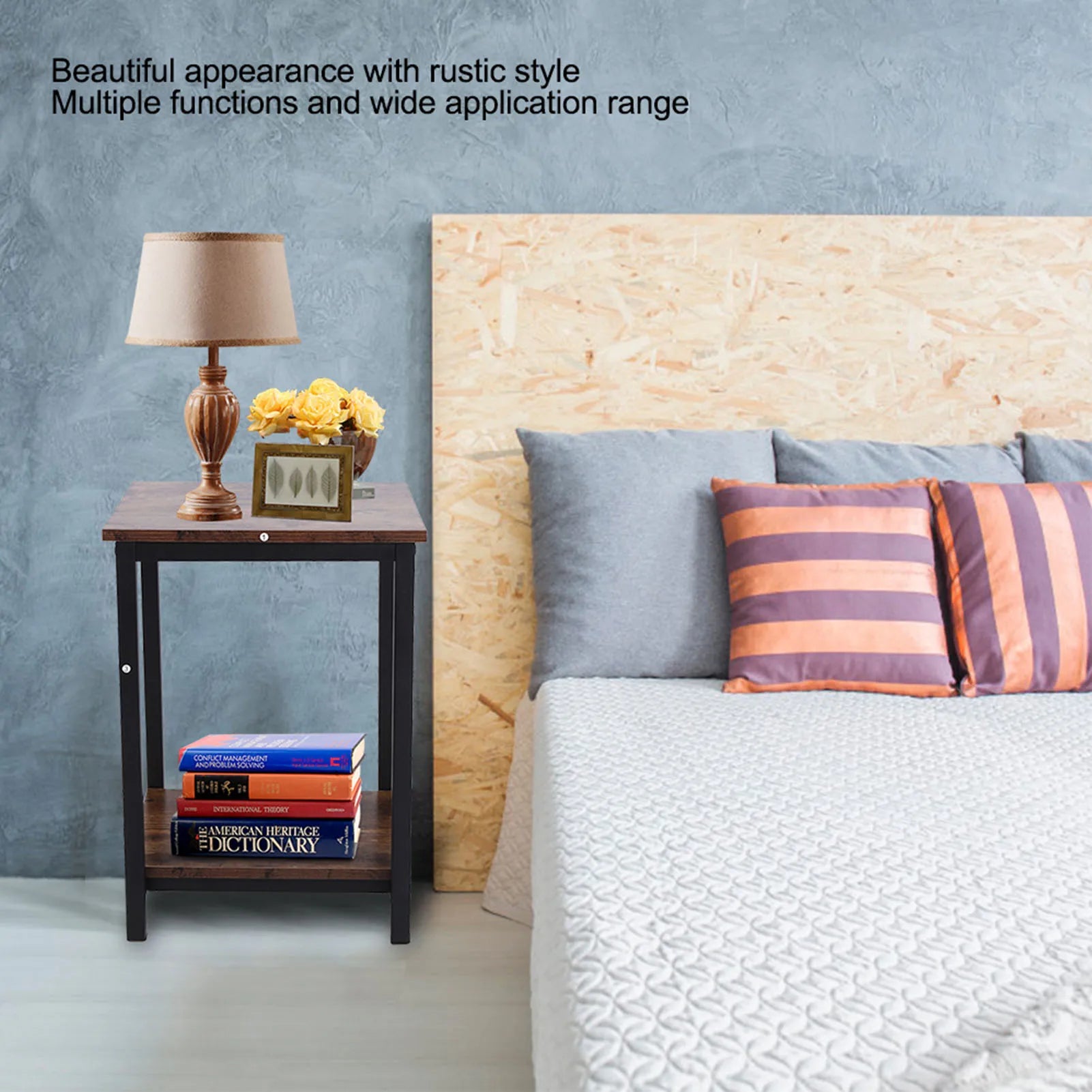 Simple double layer storage cabinet side industrial coffee end table for living room bedroom - united states