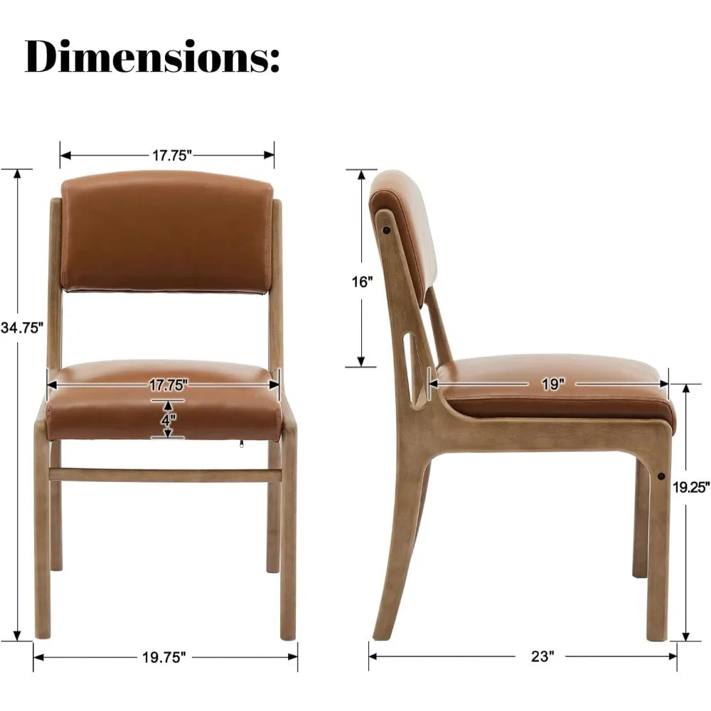 Pu leather dining room chairs set of 2 upholstered open backrest kitchen with light coffee solid wood legs modern side