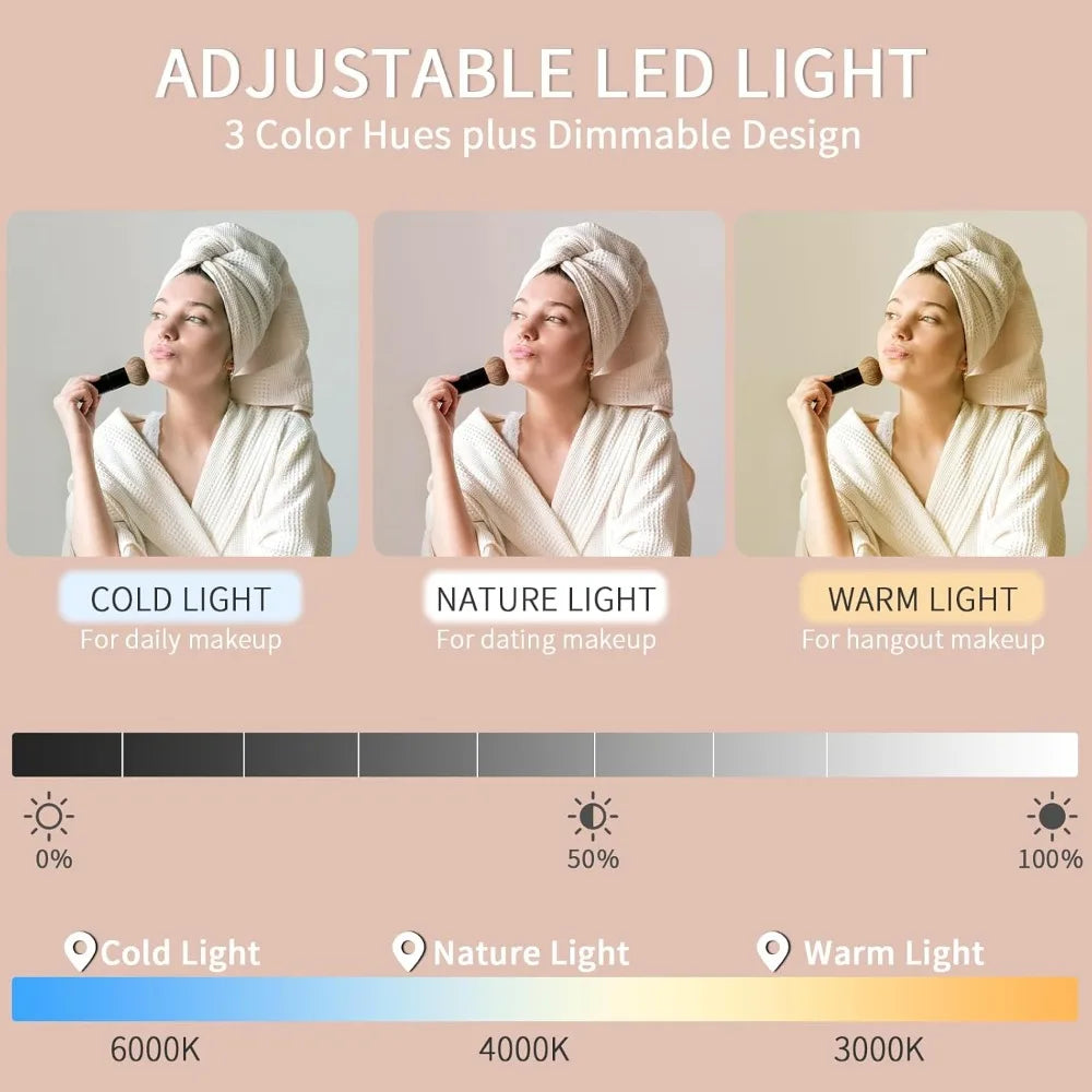 31.5’’ makeup vanity desk with mirror and lights 3 lighting modes set stool dressing table adjustable shelves - united