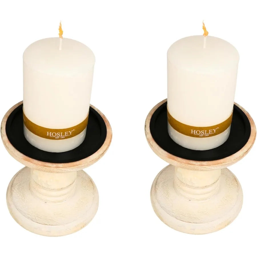 Set of 2 white wood pillar holders 5 high perfect for weddings special occasions spa environments aromatherapy spaces