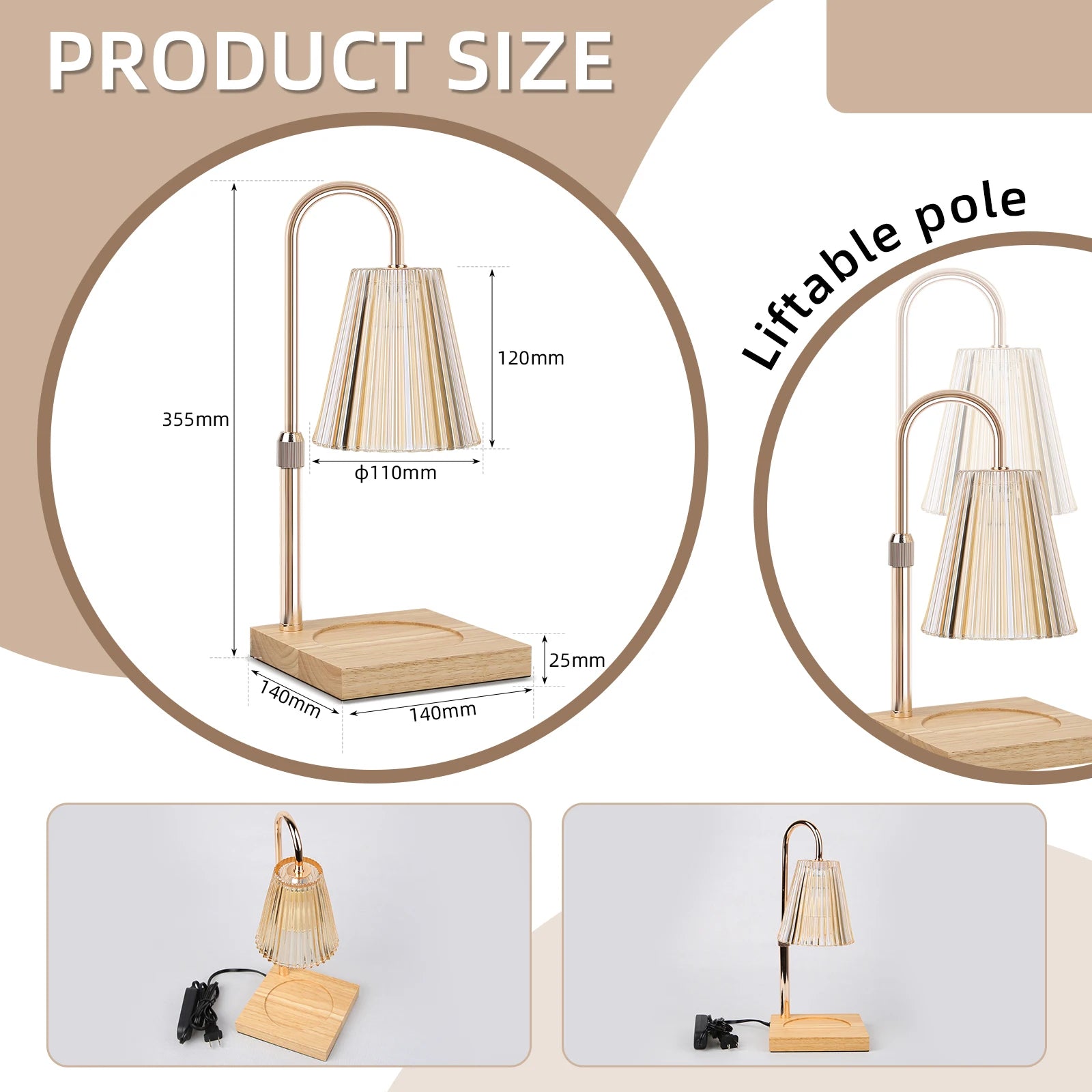 Candle heating lamp with adjustable height electric light with timer suitable for scented large cans of candles