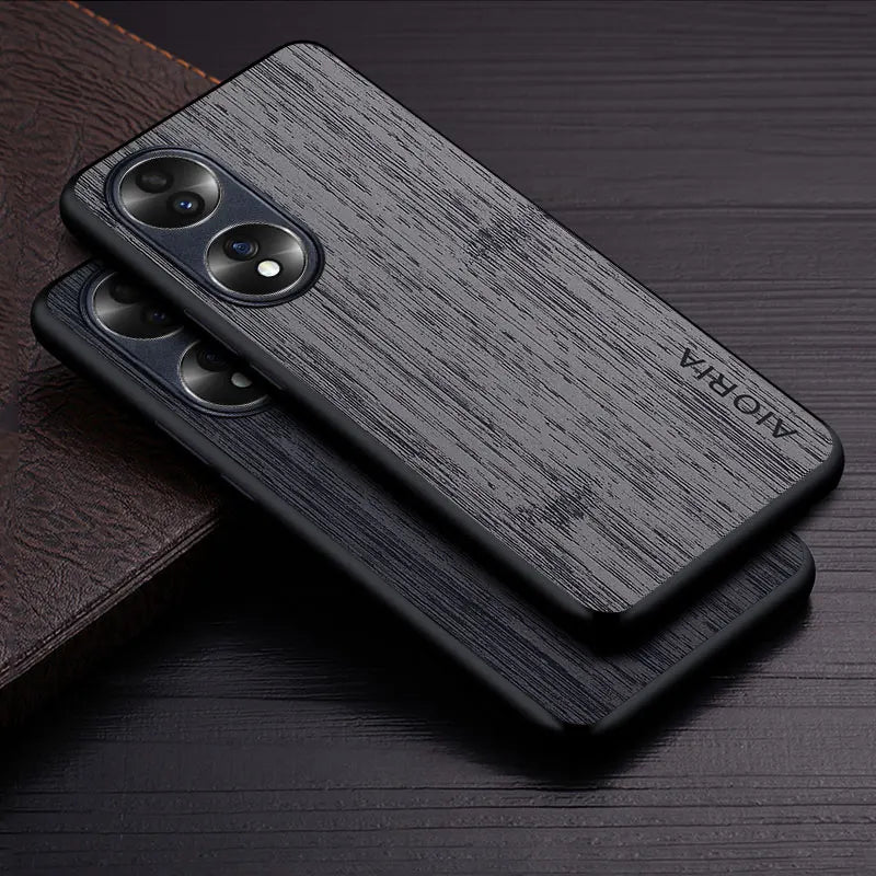 Case for honor 70 5g funda bamboo wood pattern leather phone cover luxury coque huawei honor case capa
