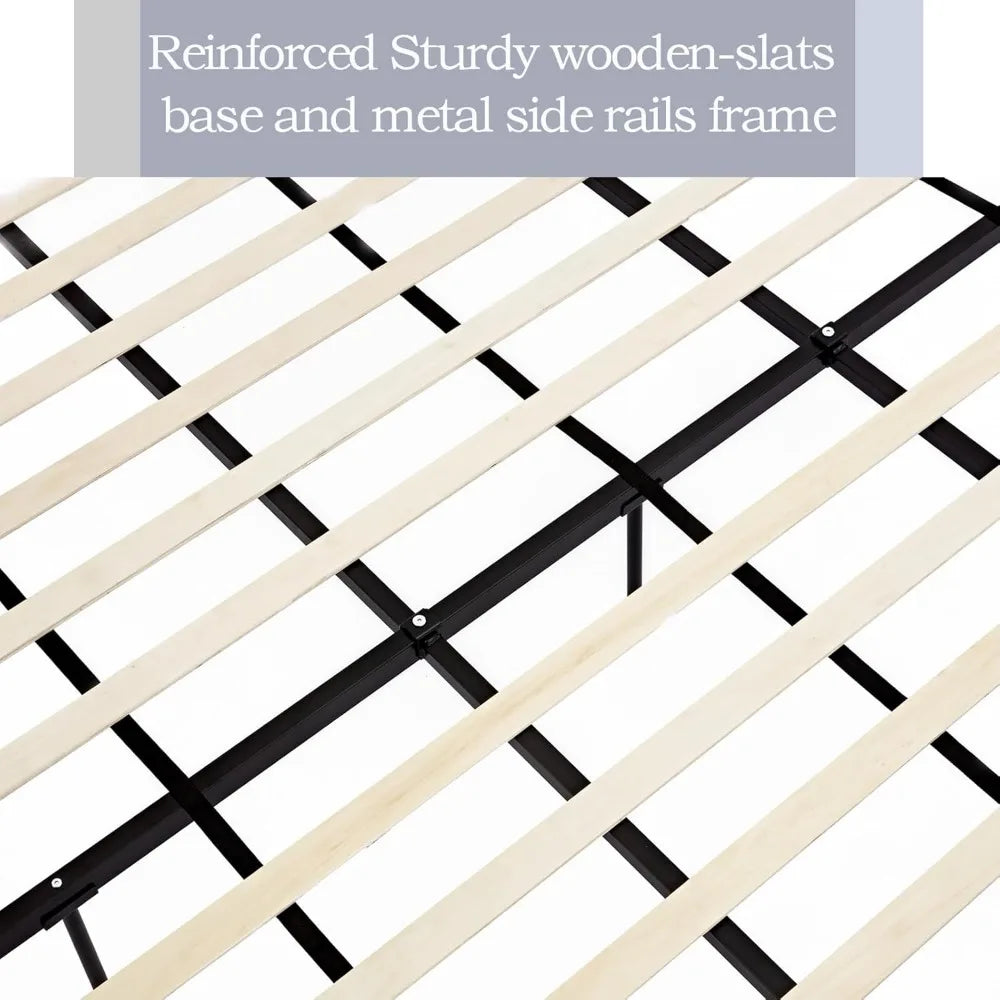 54’’ tall wingback headboard upholstered platform bed frame with boucle fabric - sturdy modern design for kids teens &