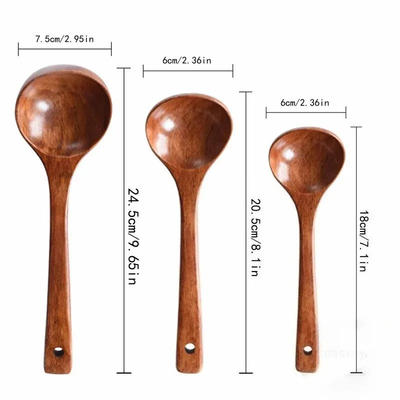 Wooden natural soup spoon large wooden ladle cooking utensil handmade tableware suitable for kitchen and restaurant