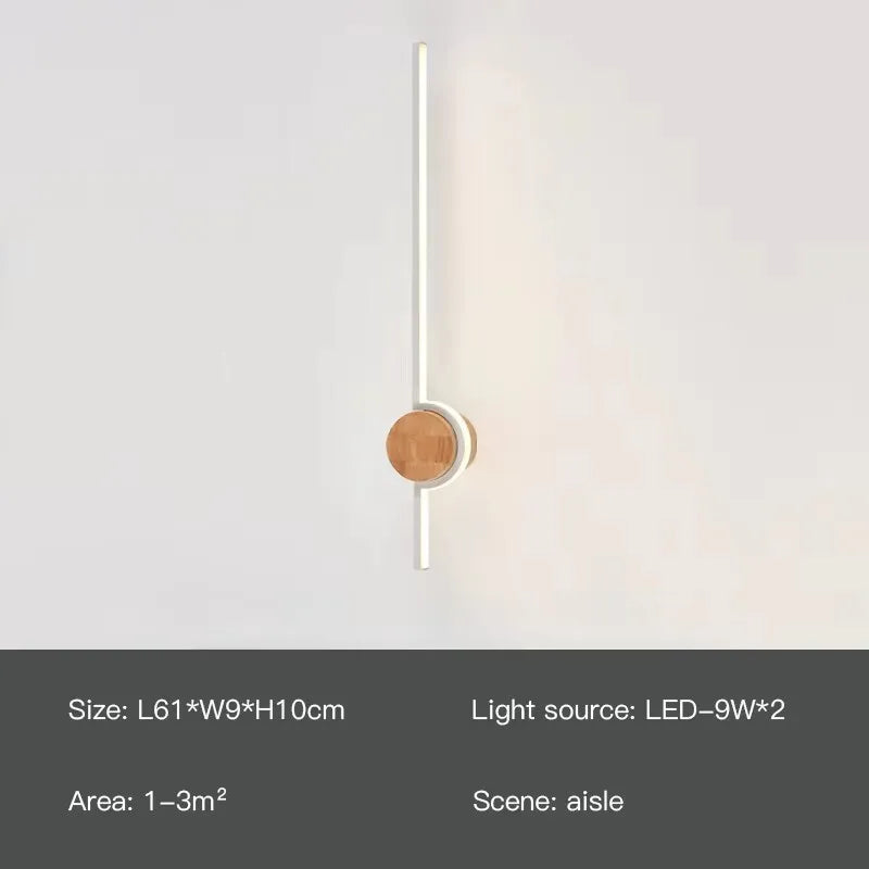 Wood long wall lamp for bedroom bedside living room sofa background modern corridor aisle study led light home decor
