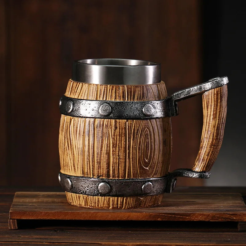 Large-capacity 600ml wooden barrel beer mug personalized resin eco-friendly material goblet coffee cup creative