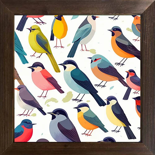 A cartoon-painted bird cool picture case with a wooden frame and oil painting that can be used for classroom festival