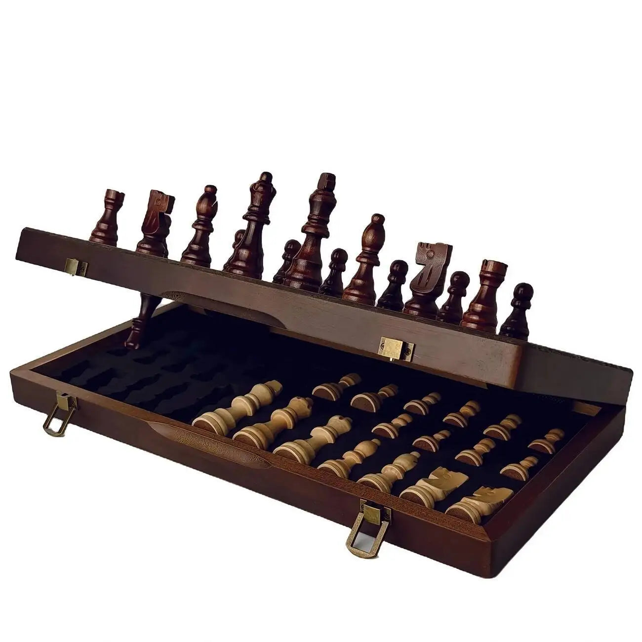 Wooden chess set 39cm/15.35inch magnetic with 2 additional queens folding portable travel board suitable for tournament