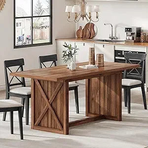 Rustic 70.8’’ rectangular farmhouse dining table seats 6-8 people wood dinner for kitchen - united states / rustic brown