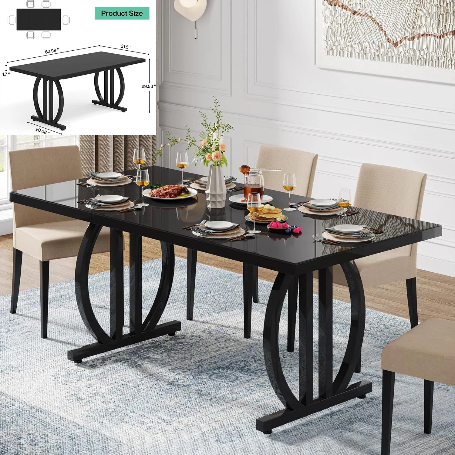 78.7 inches long dining table for 6-8 person large rectangle wood dinner (only table) (black) - black 02 / united states
