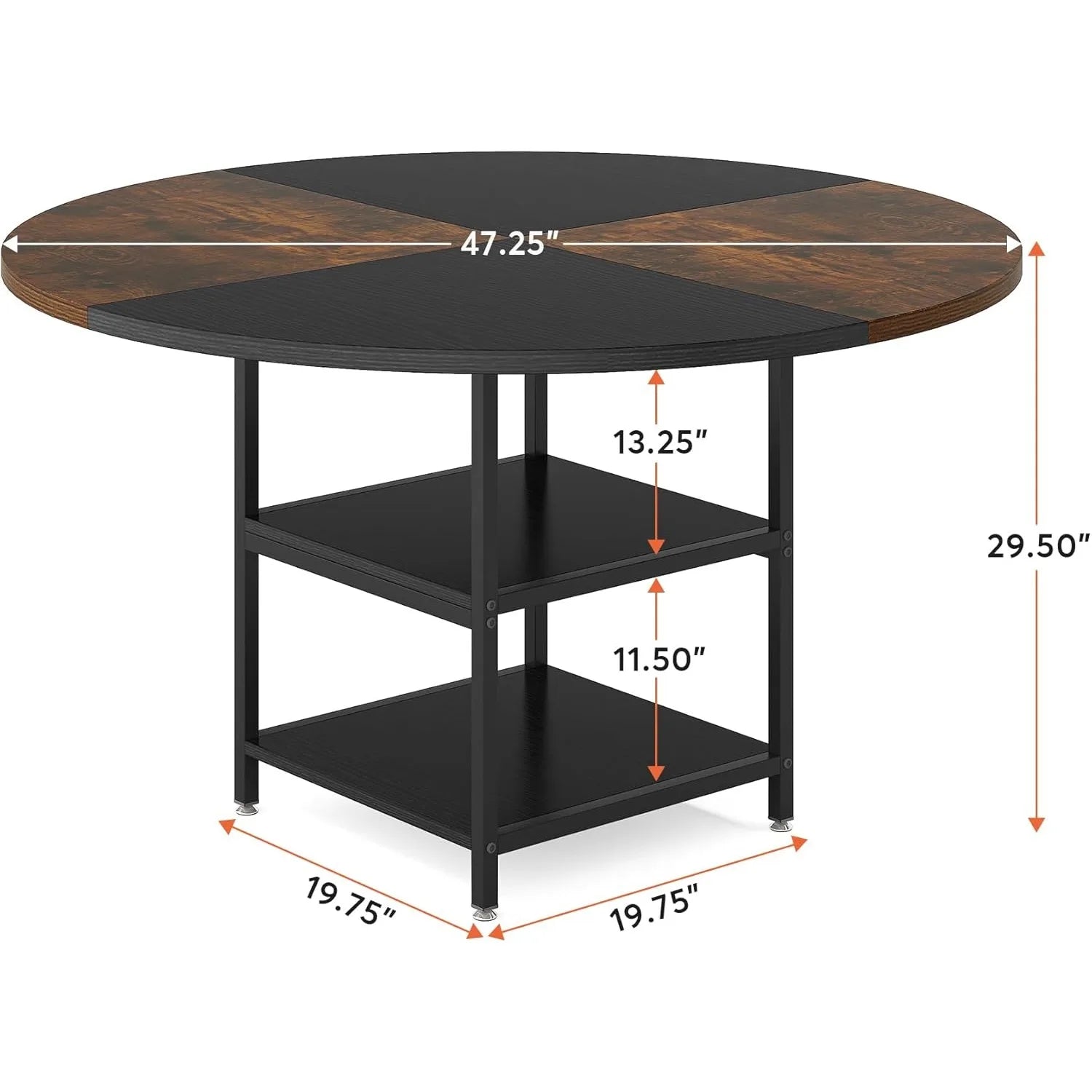 Round dining table for 4 wood kitchen large dinner with storage shelf metal legs home room living