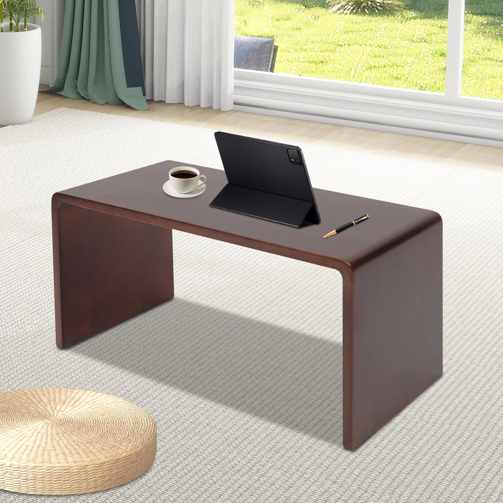 Walnut color solid wood c-shaped end table multifunctional sofa side for living room bedroom - united states