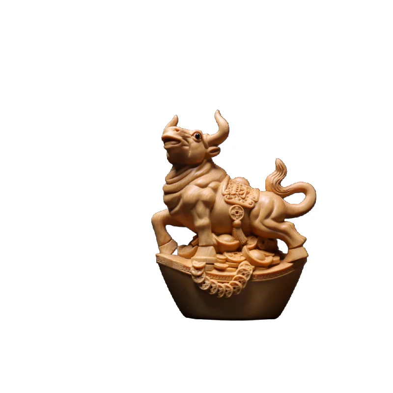 Hand-carved hinoki wood zodiac animal figurine - 6’’ chinese feng shui sculpture home decor collectible art gift - cow