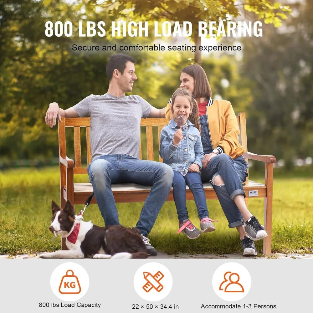 2-person weather-resistant outdoor wood bench with backrest and armrests durable patio furniture for 800 lbs - united