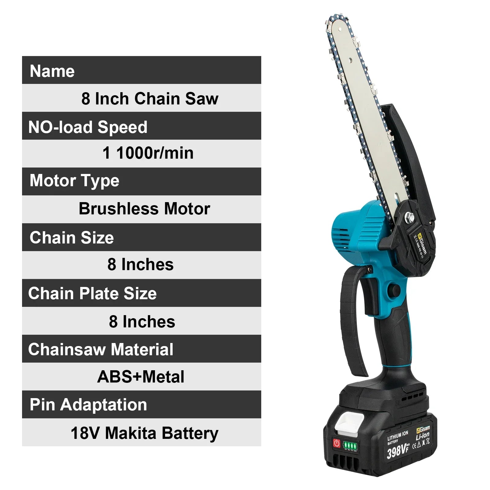 Gisam 8inch brushless electric saw cordless chainsaw handheld garden wood logging power tool for makita 18v battery pin