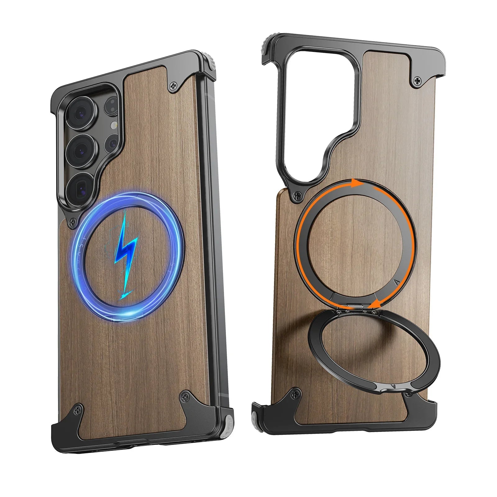 Oatsbasf wood phone case for samsung galaxy s25 s24 ultra with stand 360° rotatable magsafe bumper bezel-less