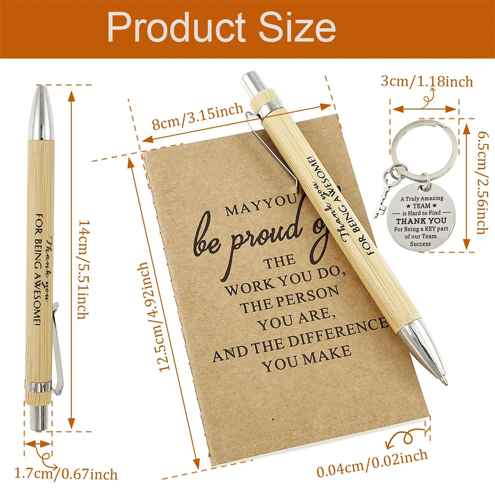 Wooden ballpoint pen with notebook & keychain unique design small gifts for teachers employees friend birthday party