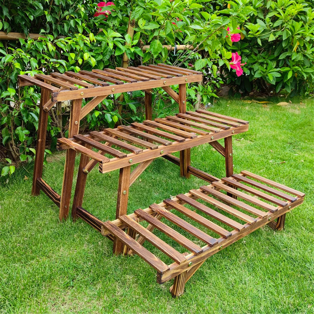 Large 3 tier step plant stand wood ladder shelf garden display for patio indoor outdoor flower pot