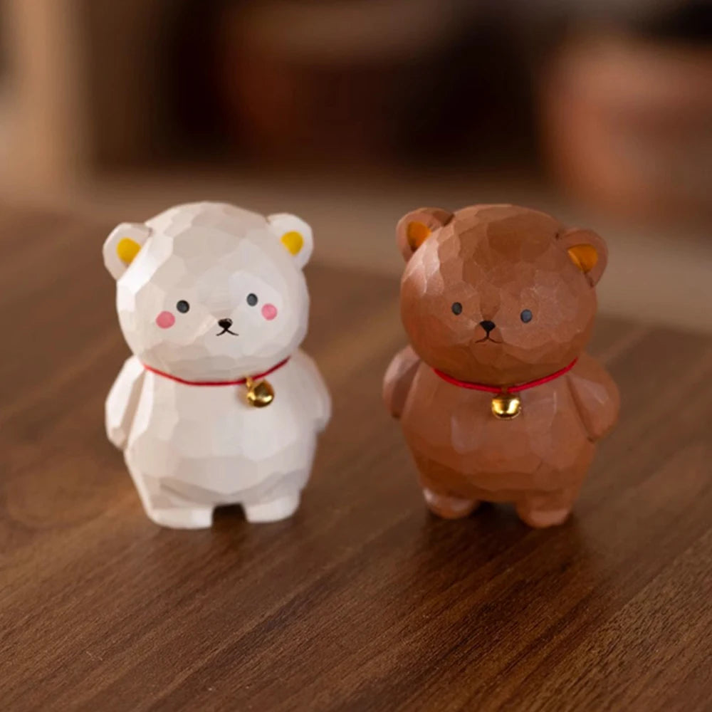 Christmas decorations bear cub handcrafted wood carving home decorations desk accessories room decor handmade ornaments