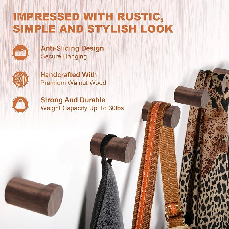 4pcs natural wooden coat hooks wall mounted handmade rustic hat entryway hangers for hanging towels clothes bags