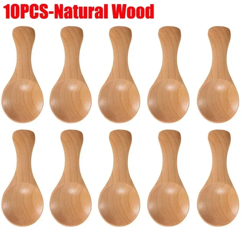 Customized short handle small natural wooden spoonstea coffee kitchen spice condimentsalt sugar enduring mini spoon