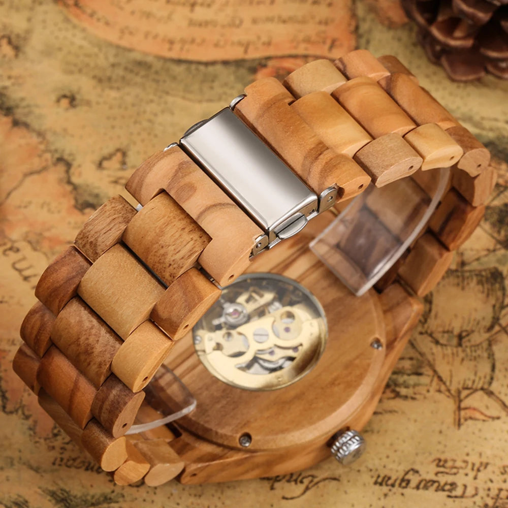 Luxury roman digital wooden men’s automatic mechanical hand wind watch casual fashion trend accessories - wood watch