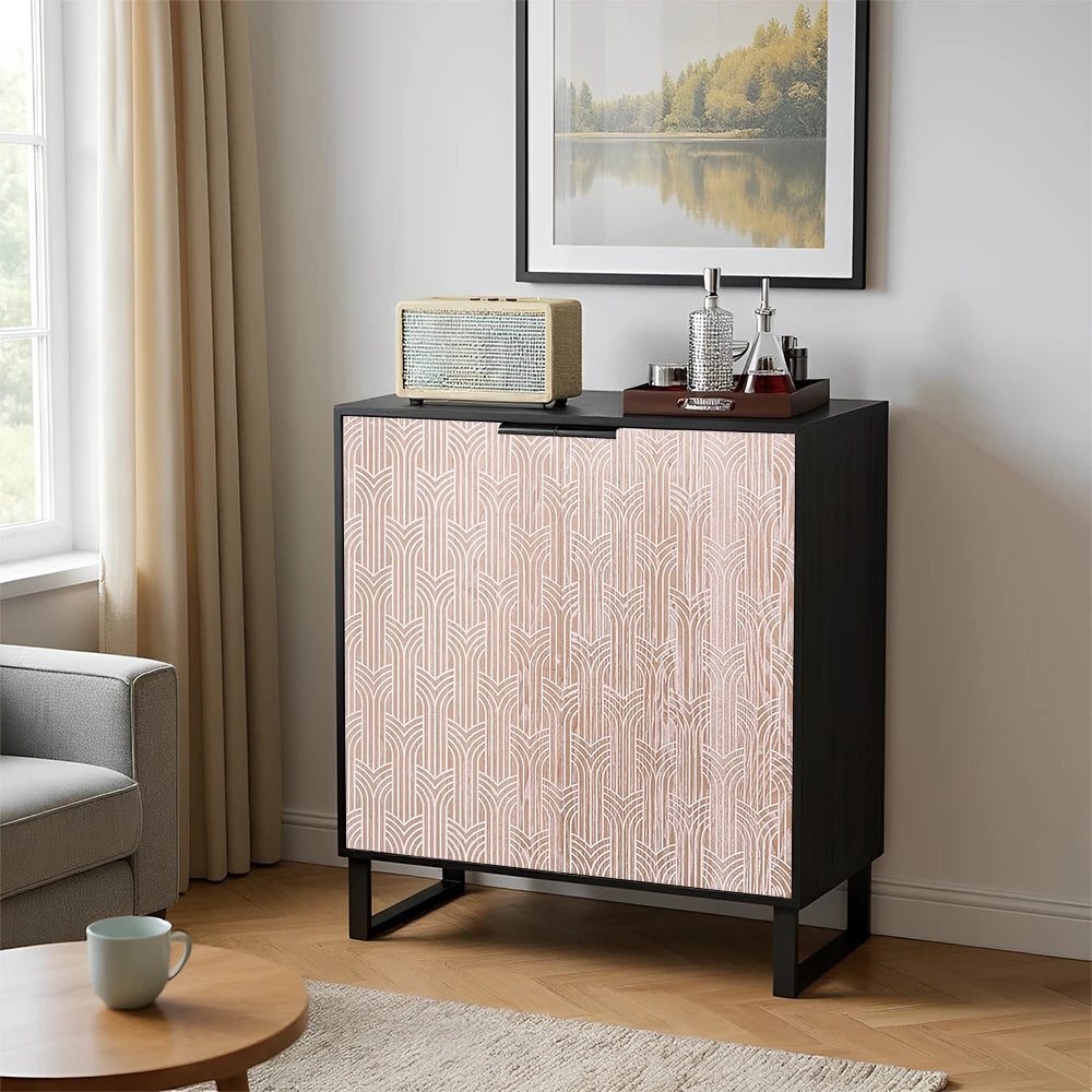 Black brown wooden wine cabinet for 14 bottles freestanding bar with glass holders sideboard function - black / united