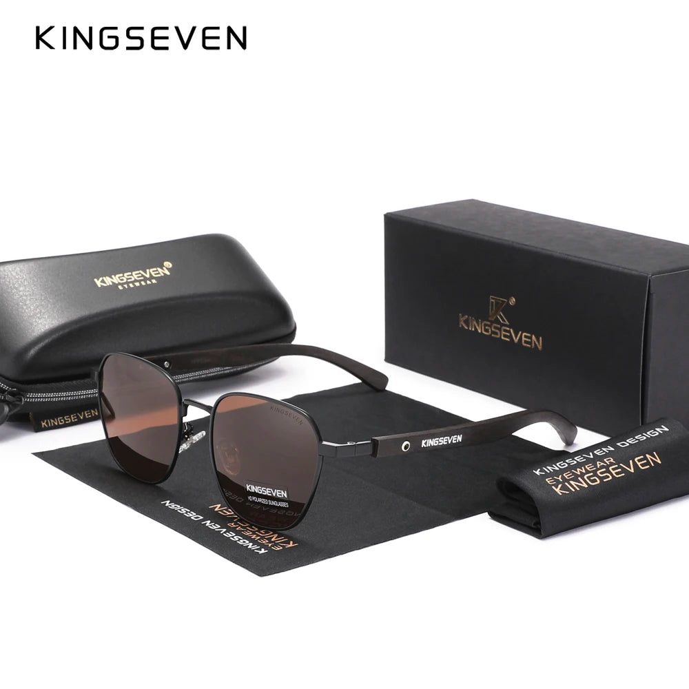 Kingseven quality upgrade ebony wood sunglasses men polarized uv400 protection retro eyewear women oculos - brown