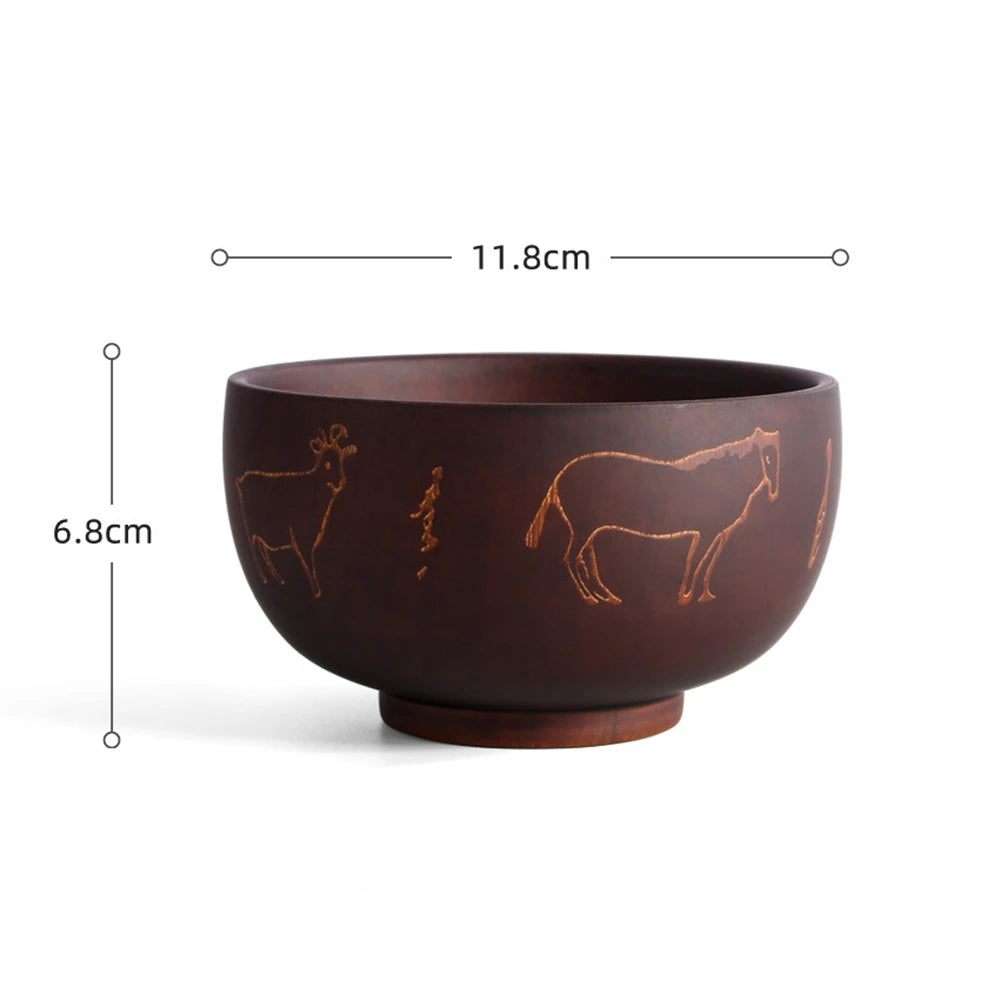 Wooden bowl japanese style wood rice soup salad food container large small for kids tableware utensils - animals