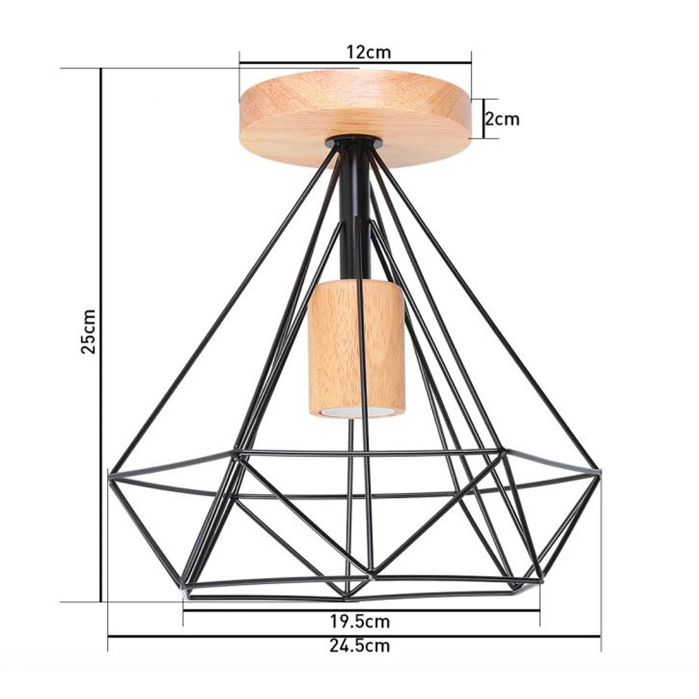 Led e27 ceiling lights vintage industrial wood lamp for kitchen living room bar restaurant wire cage lampshade lighting