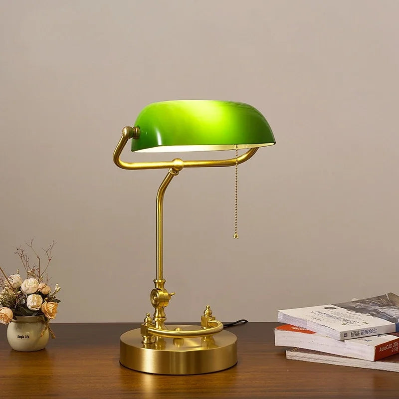 Classical retro vintage metal wood bank table lamp led e27 green lampshade art decor home bedroom bedside study reading