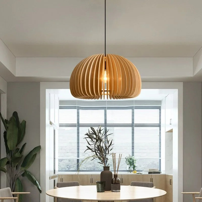 Nordic chandelier restaurant wabi-sabi wind japanese log retro creative bedroom wood pumpkin lamps hanging fixture