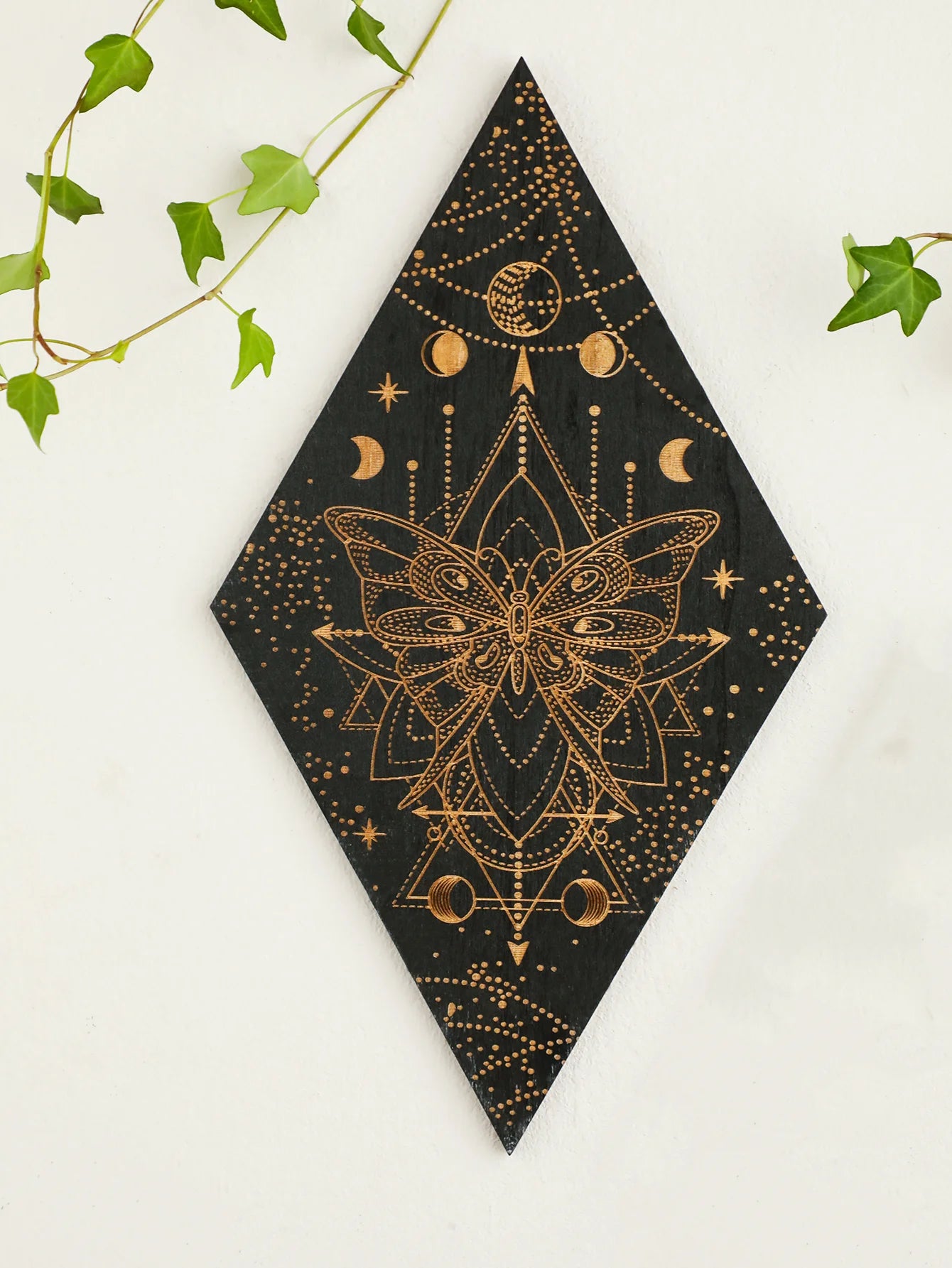 Black moon phase wooden wall decor rhomboid witch hanging art boho home decoration room decors aesthetic gift