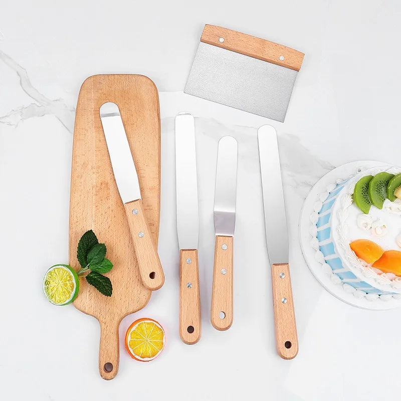 Stainless steel wooden handle cooking spatula steak pancake frying shovel teppanyaki scraper barbecue tool kitchen