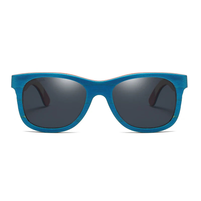 Gm skateboard wooden sunglasses blue frame with coating mirrored bamboo uv 400 protection lenses in w033
