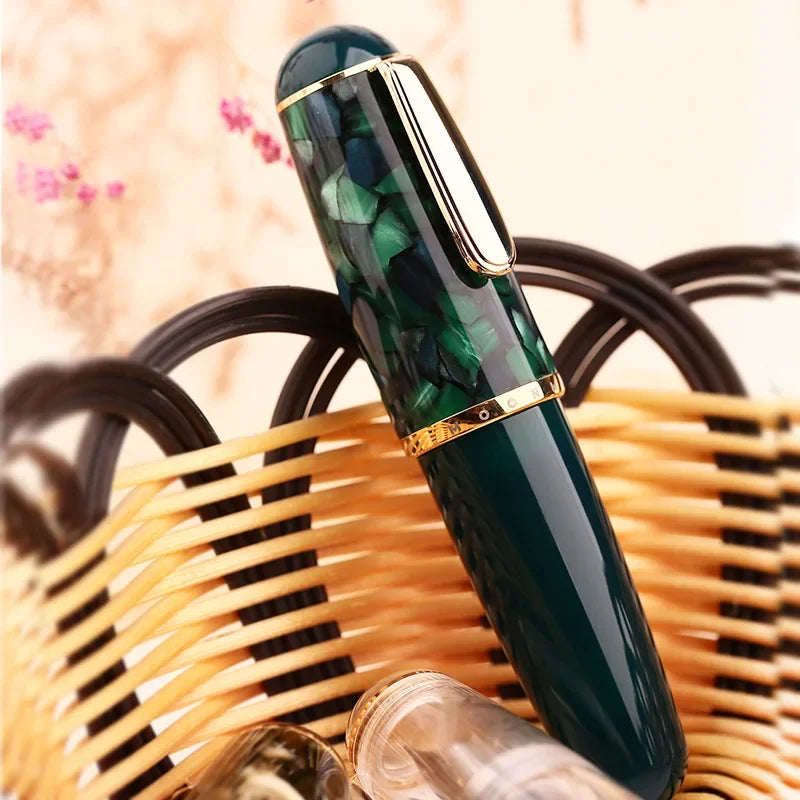 Majohn q1 mini wood/acrylic transparent pocket-size eyedropper fountain pen iridium long knife nib portable ink writing