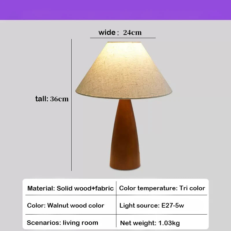 Solid wood retro fabric desk lamp indoor decor atmosphere bedroom bedside living room tea room study lamp - 1pcs