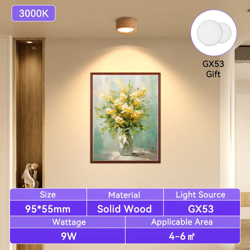 Gx53 downlight wooden ceiling lamp 220v indoor decor lamps room lighting living corridor led down lights for street