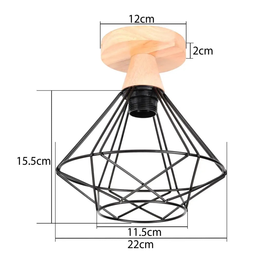 Led e27 ceiling lights vintage industrial wood lamp for kitchen living room bar restaurant wire cage lampshade lighting