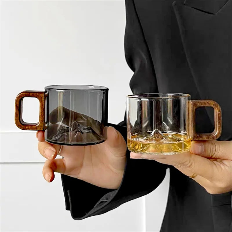 Small capacity 110ml walnut wooden handle glass coffee mug freshly ground cup home tea milk breakfast cups drinkware